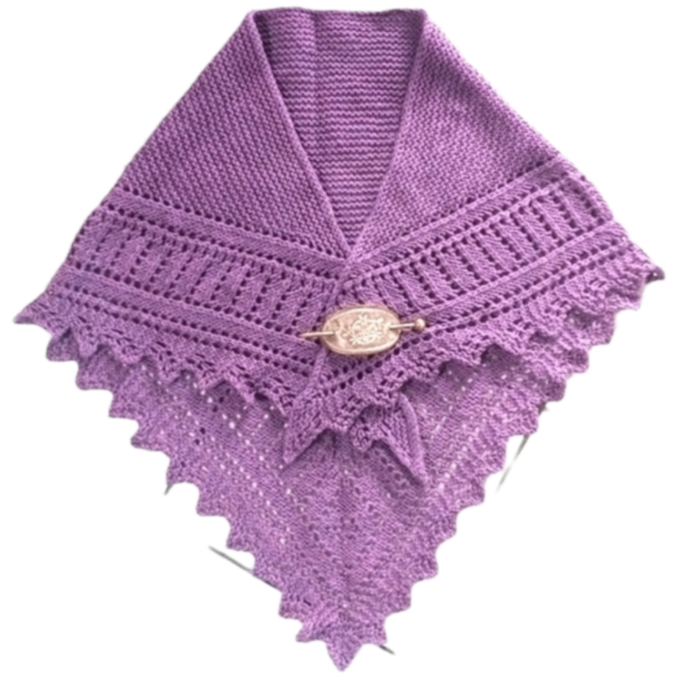 HANDMADE Shawl IWashable Wool Wrap Triangle Shape Openwork Ribbed Knit Pattern